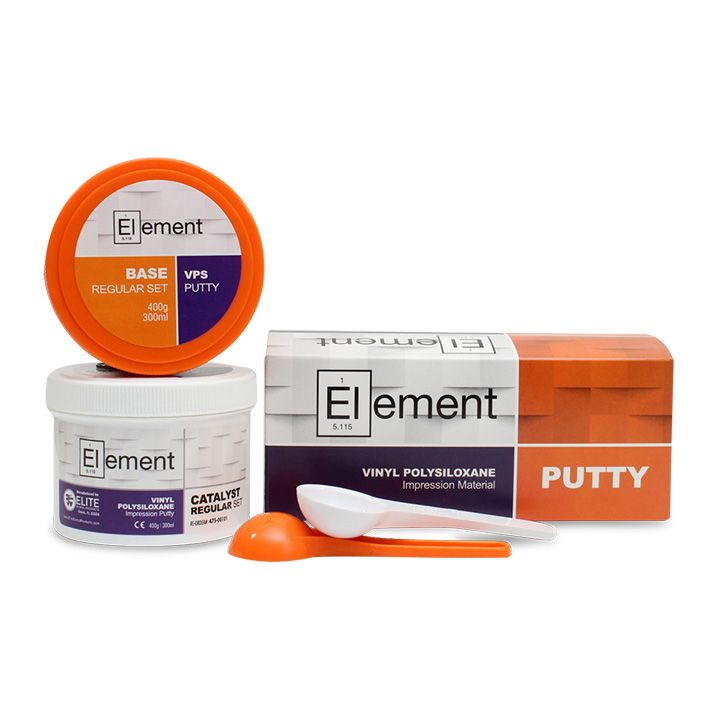 4 JARS ELEMENT PUTTY REG Set VPS PVS Dental Impression Base & Catalyst NO BOX